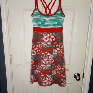 3/$25 Soybu Red Turquoise Geometric Strap Athletic Yoga Tennis Supprt Bra Dress 
